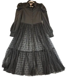 Flying Tomato Satin/Tulle Polka Dot Shirt Dress Duster Black Size Med Whimsigoth - Picture 1 of 11