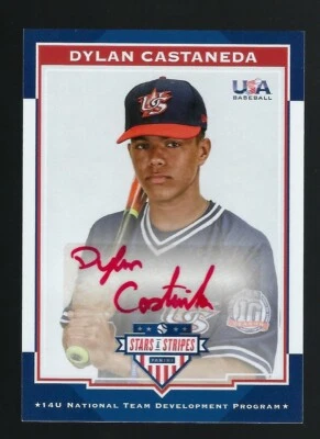 2017 Panini Stars & Stripes 14U NTDP Red Ink Signatures Dylan Castaneda 04/10 - Image 1 of 2
