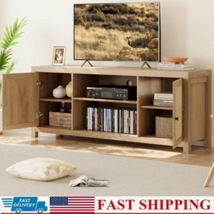 New Rattan TV Stand for 65inch Boho Entertainment Center with Adjustable Shelves - Picture 1 of 7
