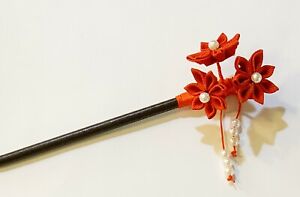 Japanese Geisha Style Hair Stick Hair Pick Crafted with Kanzashi fabric flower 