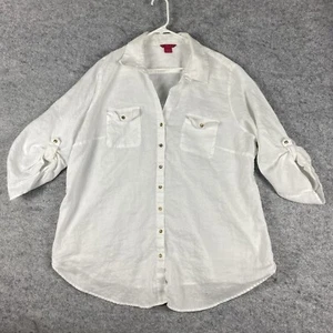 Sunny Leigh Shirt Women’s 2X Button Up Linen White Blouse 3/4 Sleeve Resort - Picture 1 of 8