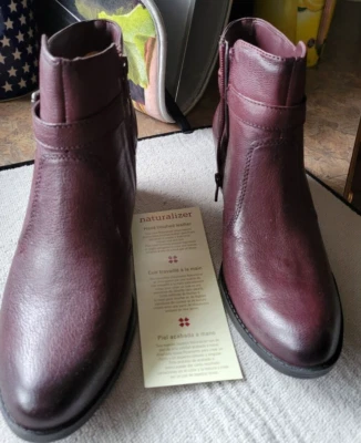 Naturalizer 女式 Zakira 葡萄酒皮革踝靴 8M 码全新无标签 — 第 1/4 张图片