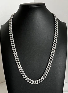 Stunning VTG. Heavy Sterling Silver Miami Cuban Chain w/100's Of CZ Stones 22" L - Picture 1 of 5
