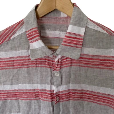 TASSO ELBA Shirt Mens Sz XL 100% LINEN Short Sleeve Button Up Striped Light - Image 1 of 4