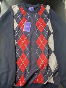 Ballantrae Edinburgh Mens Sweater Size 2XL Navy Argyle Classic Pullover Jumper - Picture 1 of 5