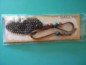 Black Feather Bead Charms Leather Bookmark NIP SACCHI - Imagen 1 de 2