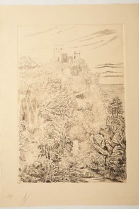 Castle on Hill Unsigned Dr. Frank LaFay Neubauer (N6R) Los Angeles Drypoint - Picture 1 of 10