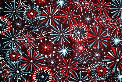 *BOLT*HOLIDAY*PATRIOTIC FIREWORKS RED/WHITE/BLUE ON NAVY COTTON FABRIC 8 YDS - Image 1 of 3