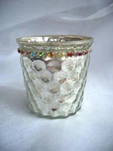 * Decoración de mesa * vidrio * Té de plata antigua clara y / piedras de vidrio multicolor * - Imagen 1 de 2