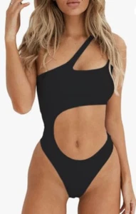 Sherry DC Women's SMALL Sexy Cutout One Shoulder High Cut Cheeky Monokini Black - Picture 1 of 5