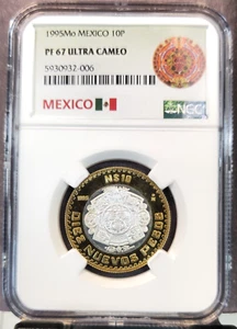 1995 MEXICO SILVER 10 PESOS NGC PF 67 ULTRA CAMEO RARE LOW MINTAGE HIGH GRADE - Picture 1 of 3