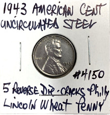 1943 American Cent Uncirculated Steel 5+Die-Cracks Philadelphia Lincoln Wheat