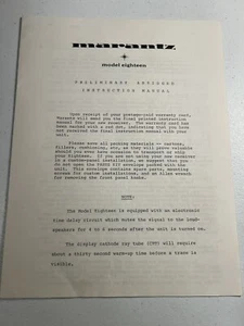 Marantz Model Eighteen 18 Receiver Preliminary Abridged Instruction Manual - Picture 1 of 2