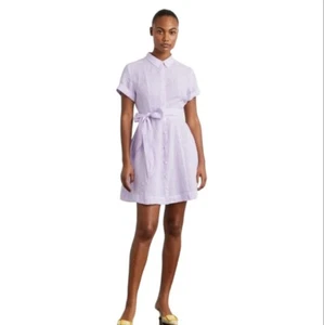 HILL HOUSE Lilac Stripe Linen Laura Dress Size Small Belted Shirt Button Front - Picture 1 of 6