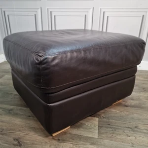 Retro Vintage Brown Leather Foot Stool Feet Rest Pouffe - Ottoman Sofa Seat - Picture 1 of 24
