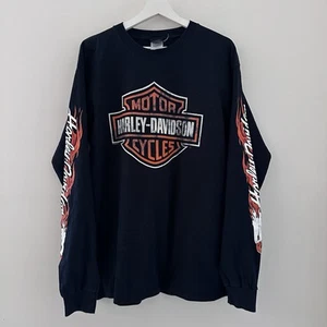 Harley Davidson Motor Cycles Flame Long Sleeves T Shirt - Graphic Print Mens Lge - Picture 1 of 14