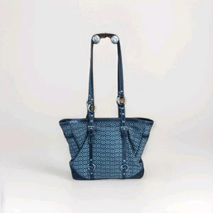 Borsa Coach Signature Jacquard Tote Bag F11527 borsa nera grigia con bordo in pelle - Foto 1 di 11