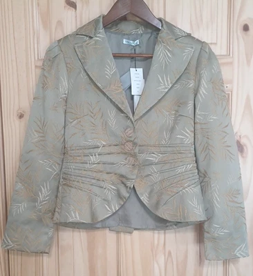 Atmosphere Womens Gold Foliage Satin Blazer Sz S Lined Padded Shoulder Dressy - Image 1 of 4