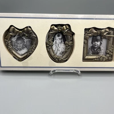 Juego de 3 marcos de corazón florales pequeños superpuestos de latón - Nuevo en paquete Foto 1 de 4