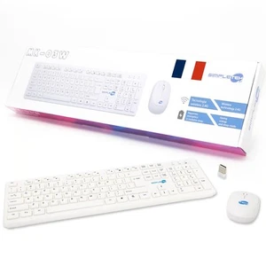 Wireless Mouse And Keyboard Kit French Layout White Kit Set M&K AZERTY - Picture 1 of 6