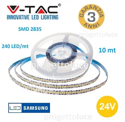 STRISCIA LED 1200LED V-Tac SMD Bobina 10mt Strip 2835 24V ALTA LUMINOSITA' IP20  - Immagine 1 di 4