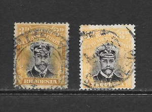 RHODESIA SCOTT 124 y 124a USADO - 1913 3p EDICIONES AMARILLO/NARANJA AMARILLO Y NEGRO - Imagen 1 de 2