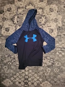 Under Armour Boys 4 Boys Long Sleeve T-Shirt W/ Hood Logo Tech Hoodie navy - Picture 1 of 3