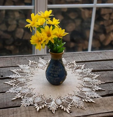 Beautiful Neutral Earth Tone on Beige 16" Round Doily - Image 1 of 3