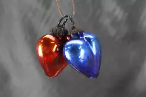 Antique Heart-Shaped Kugel Glass Ornament Pair - Vintage Christmas Decorative - Picture 1 of 19