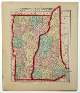 1857 VERMONT NEW HAMPSHIRE, MORSE GASTON ANTIQUE HAND-COLORED MAP - Picture 1 of 1