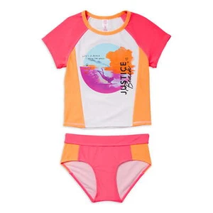 JUSTICE Girls Swimsuit Tankini Bikini Ruffle Swim Rash Guard Shirt 7 8 10 12 14 - Picture 1 of 4