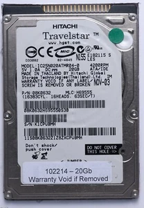 Hitachi Travelstar 20GB IDE 2.5" Laptop HDD Model IC25N020ATMR04-0 P/N: 08K0632 - Picture 1 of 2