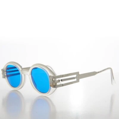 Industrial Oval 90s Vintage Sunglasses Frost / Blue Lens - Alavian - Image 1 of 3