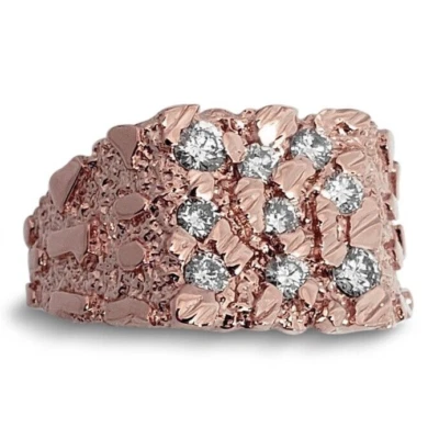 Real 14K Rose Gold Men's Nugget Ring 0.62 carat Diamond Natural or Lab-Created - Image 1 of 4