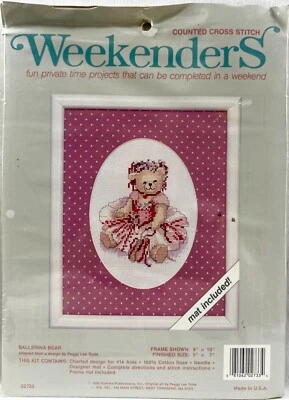 NOVO 1990 JCA Ballerina Bear 02733 Kit de Ponto Cruz Contado 8x10 Vintage 15859 - Imagem 1 de 4