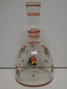 VINTAGE ART DECO DECANTER COCKTAIL BAR ETCHED CUT GLASS ENAMEL PAINTED - Picture 1 of 8