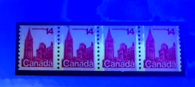 * ESCASO* VARIEDAD DE ETIQUETADO CORTO Canadá SC #730 COMO NUEVO TIRA DE BOBINA NH (4) CAT $200 Foto 1 de 2