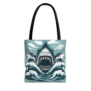 Shark Beach scary Tote Bag (AOP) - Picture 1 of 21