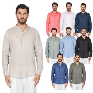 Camicia Uomo di Lino Puro 100% Slim fit Manica Lunga Coreana Sartoriali Elegante - Imagen 1 de 37