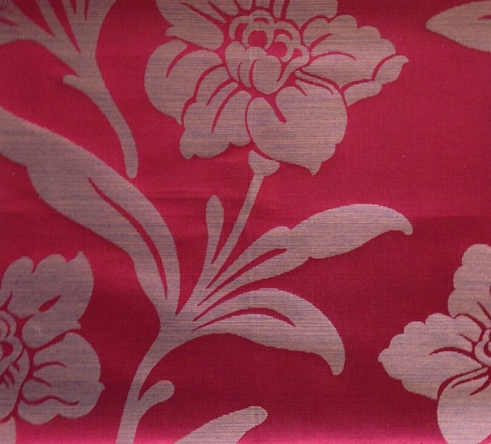 SCALAMANDRE Sophie Floral Damask Cotton Silk Red Remnant New - Image 1 of 1
