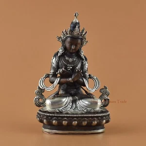 Estatua de cobre budista Vajradhara Buda plateada en acabado oxidante Nepal - Imagen 1 de 4