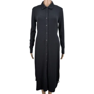 Button Down Shirt Dress Black Ribbed Belted Collar Stretchy Joe Fresh Women's S - Picture 1 of 9