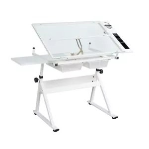 Glass Drafting Draft Table Art & Craft Drawing Desk Adjustable Craft Table-White - Picture 1 of 7