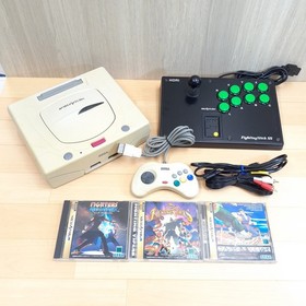 Sega Saturn Japanese console with Hori Fighting Stick, 3 Games, Controller Japan
