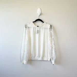 Express Floral Embroidered Sleeve Blouse Top Cream Romantic Size Large NWT’s - Picture 1 of 10