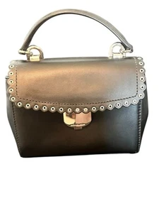 Michael Kors Ava Black Top Handle Extra Small Mini Leather Scalloped Crossbody - Picture 1 of 7