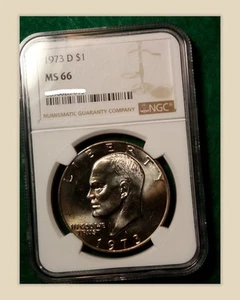 1973-D Eisenhower Ike Clad $1 NGC MS 66. *Low Mintage* KEY DATE. Should Be A 67! - Picture 1 of 17