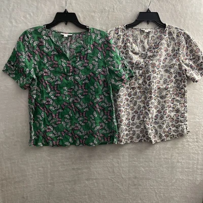 Blusa Top Charter Club Mujer Lote 2 Multicolor Geométrica M Lino Manga Corta Foto 1 de 4