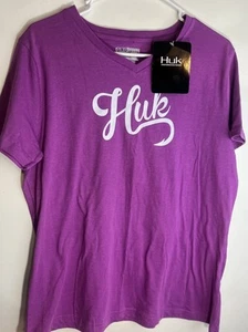 NEW Women’s XL Huk V Neck Purple Performance T Shirt NWT Tee T-Shirt - Picture 1 of 4