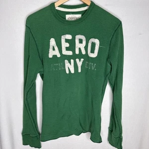 Camiseta pesada Aeropostale L verde cosida en letras waffle LS - Imagen 1 de 7